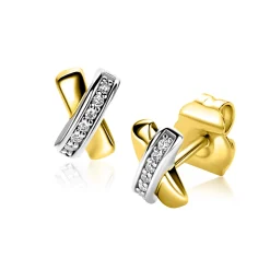 Discount Zinzi 8 mm gold plated zilveren oorknoppen kruislings wit ZIO1816Y