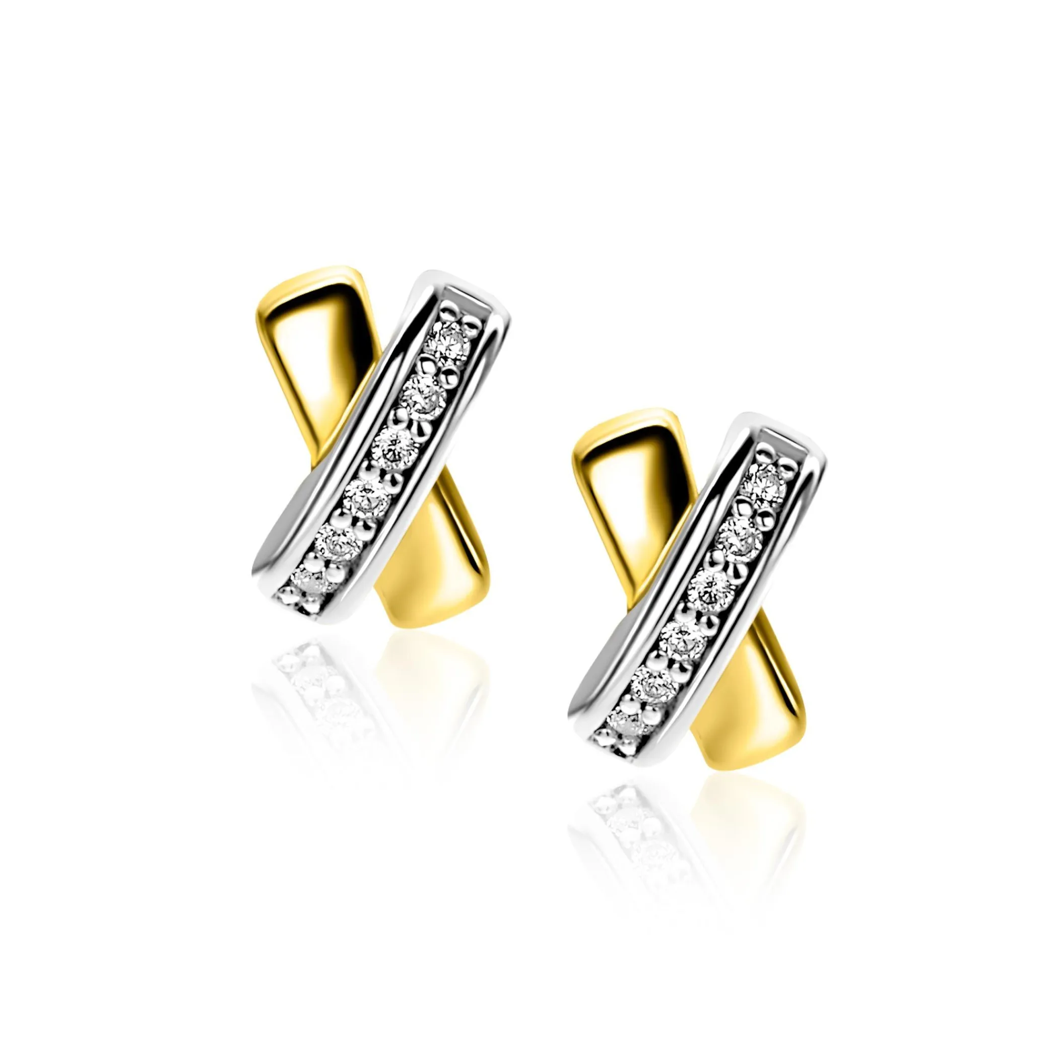 Discount Zinzi 8 mm gold plated zilveren oorknoppen kruislings wit ZIO1816Y