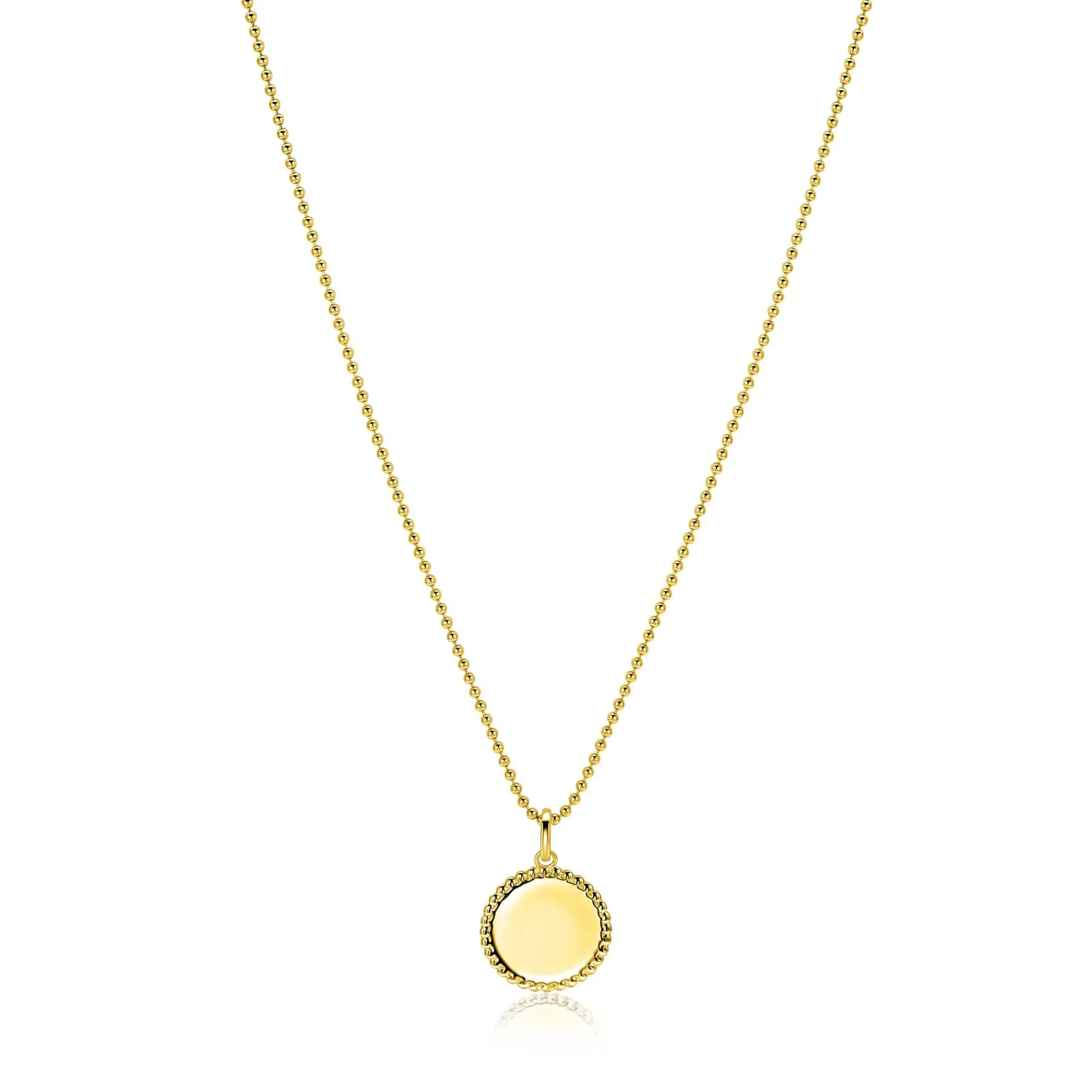 Zinzi 13.5 mm gold plated zilveren coin hanger met parelrand voor gravure ZIH2651G (zonder collier)