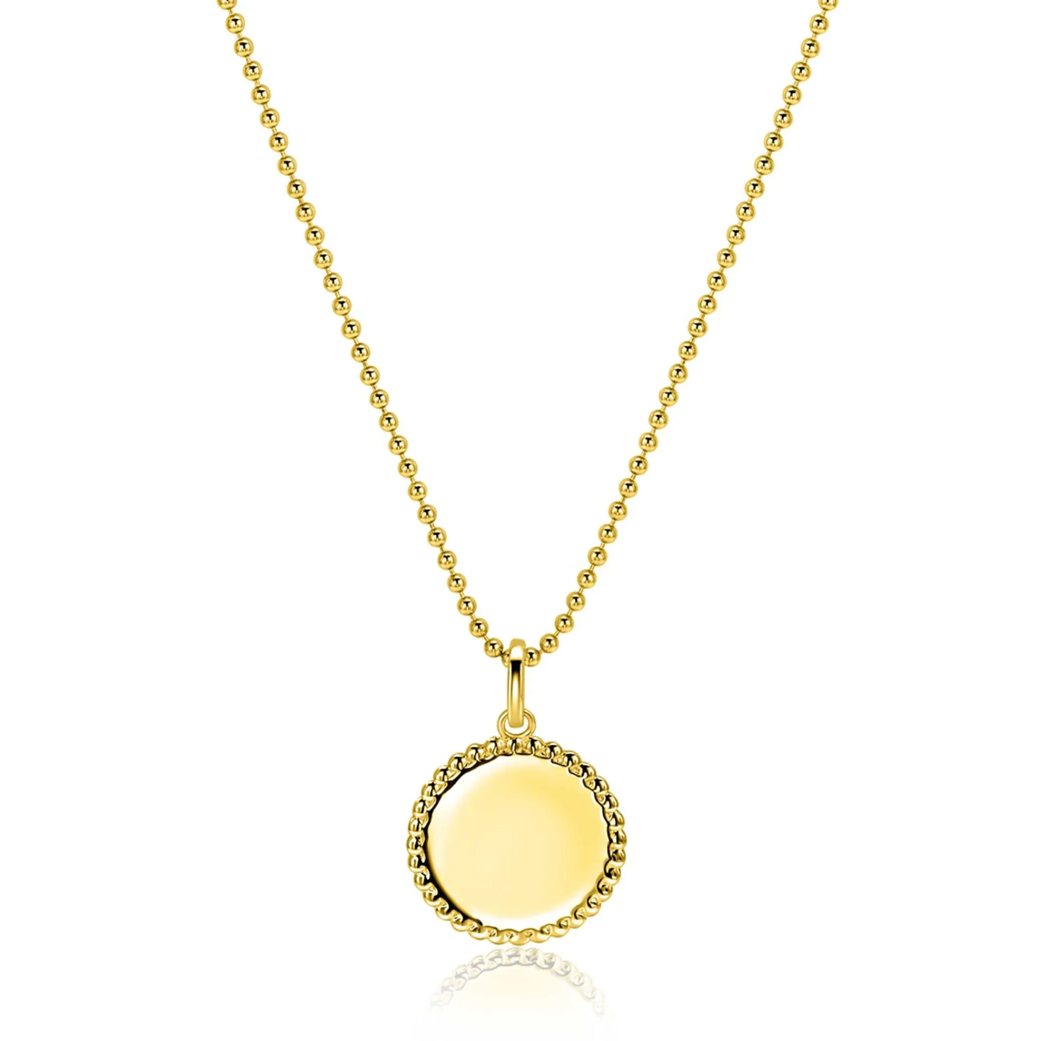 Zinzi 13.5 mm gold plated zilveren coin hanger met parelrand voor gravure ZIH2651G (zonder collier)