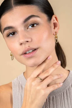 Clearance Zinzi 20 mm gold plated zilveren oorbedels ovale vorm met touweffect ZICH2553G (zonder oorringen)