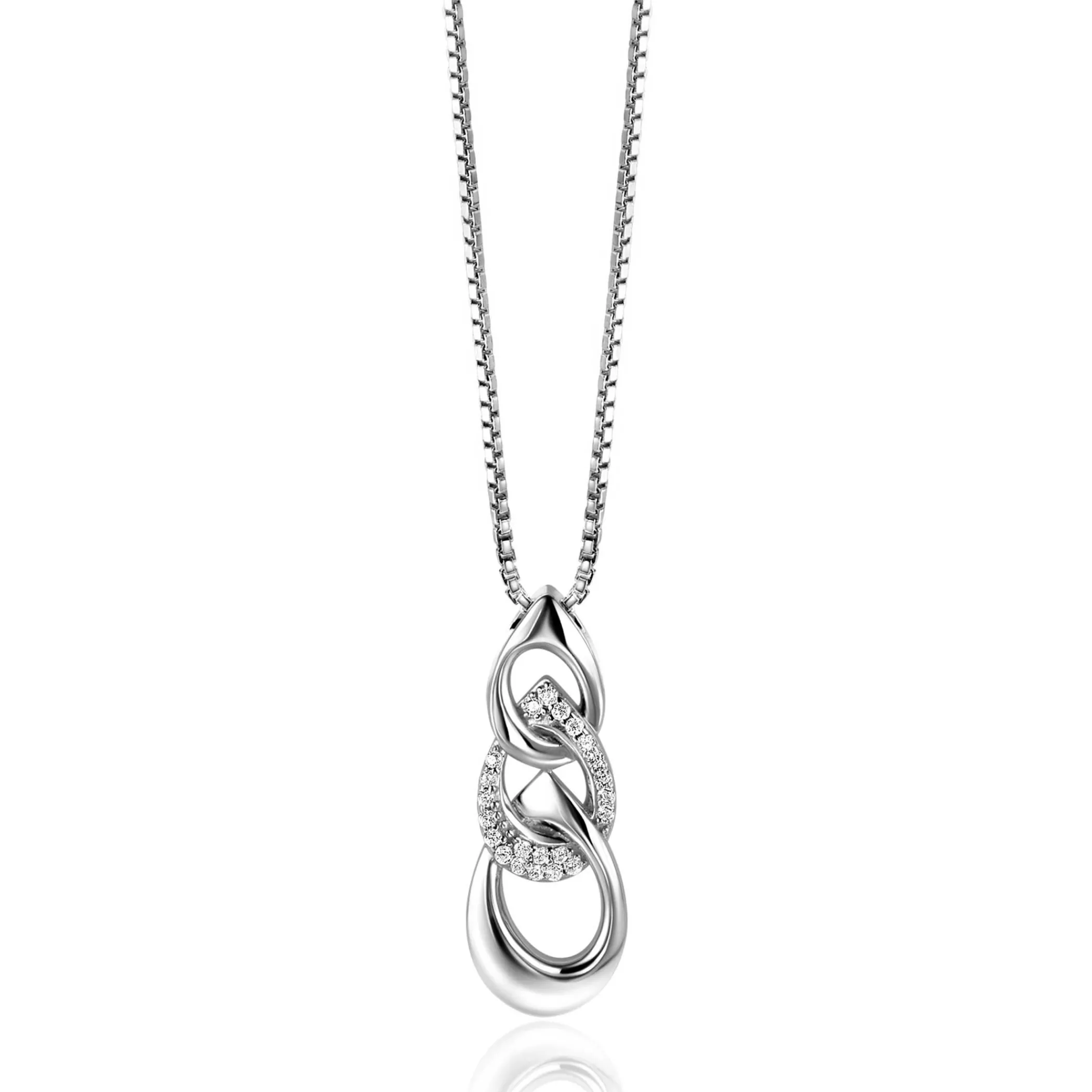 Discount Zinzi 45cm Mart Visser by zilveren venetiaanse ketting inclusief hanger met drie open peervormige schakels 30mm, bezet met witte zirconia's MVC24
