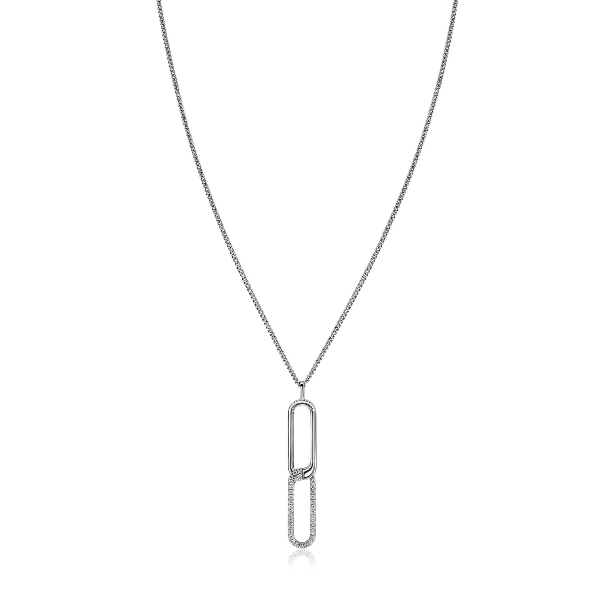 Zinzi 45cm Mart Visser by zilveren gourmet ketting inclusief rechthoekige schakel hanger 40mm, bezet met witte zirkonia's MVC28