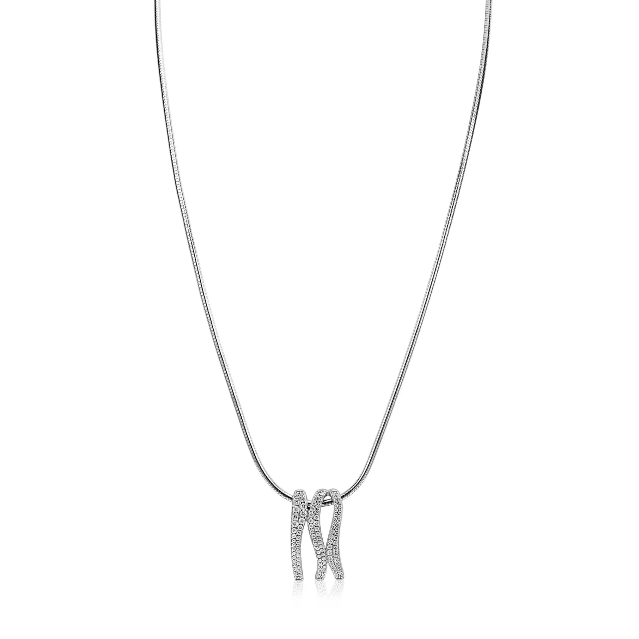Clearance Zinzi 45cm Mart Visser by zilveren slangen ketting inclusief organisch gevormde hanger 21mm, bezet met witte zirkonia's MVC26