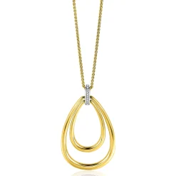 Zinzi 70cm gold plated zilveren ketting met luxe ovale hanger 45mm, valt lang om de hals ZIC2489Y