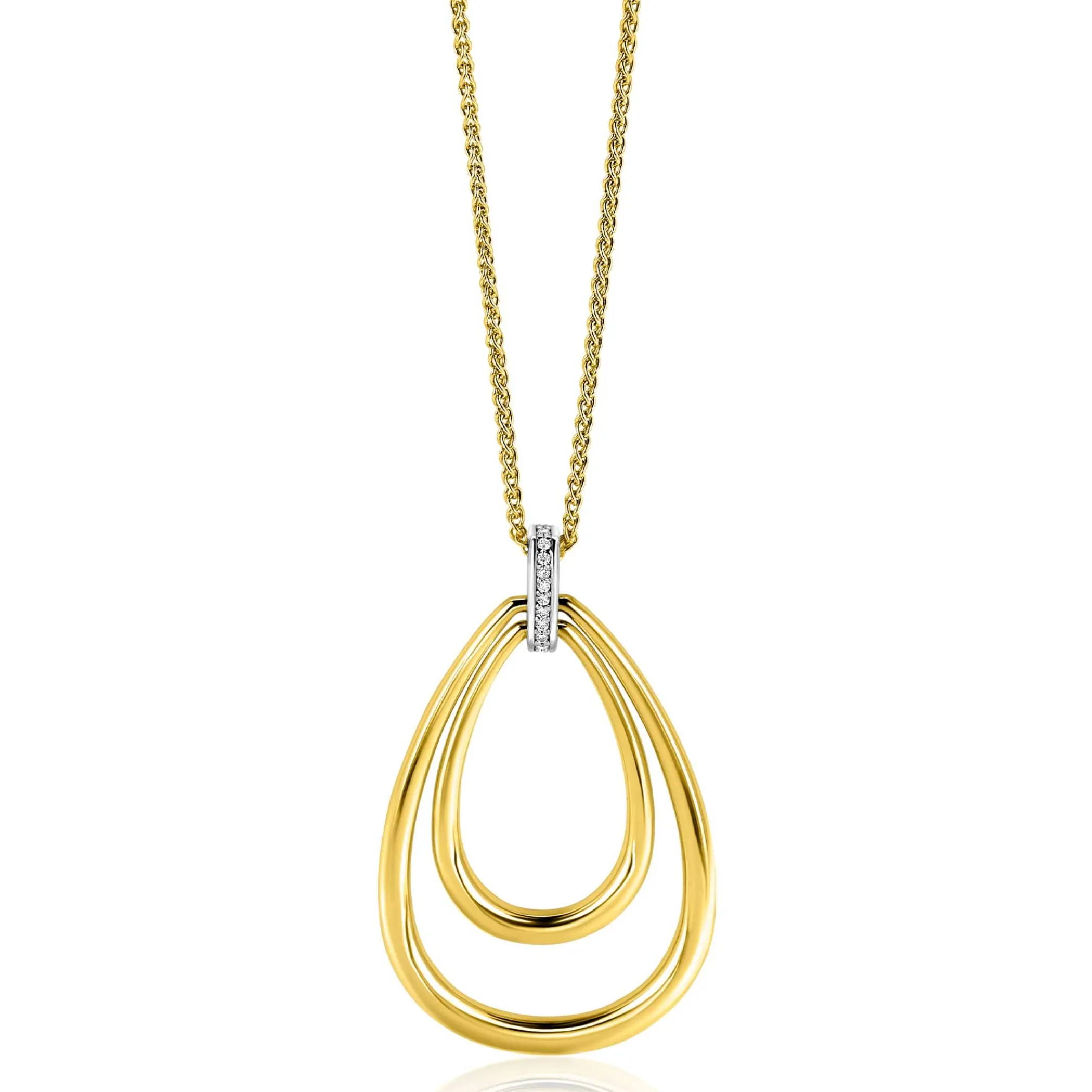 Zinzi 70cm gold plated zilveren ketting met luxe ovale hanger 45mm, valt lang om de hals ZIC2489Y