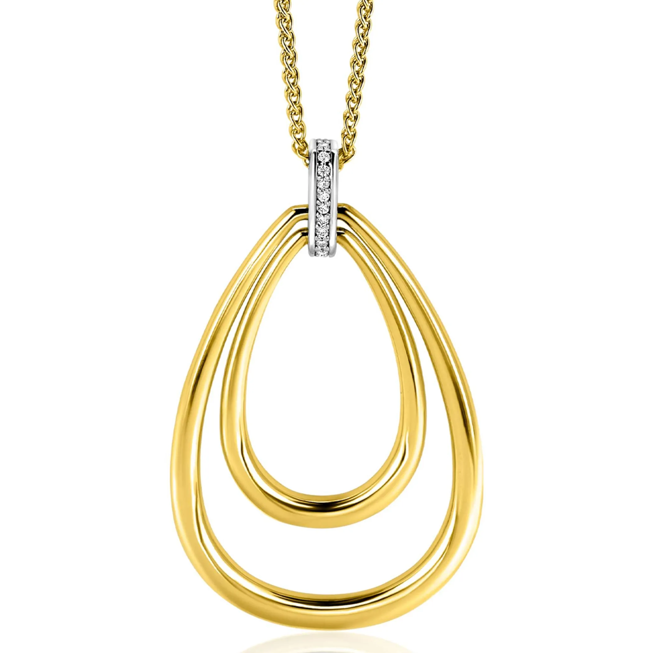 Zinzi 70cm gold plated zilveren ketting met luxe ovale hanger 45mm, valt lang om de hals ZIC2489Y