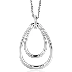 Zinzi 70cm zilveren ketting met luxe ovale hanger 45mm, valt lang om de hals ZIC2489