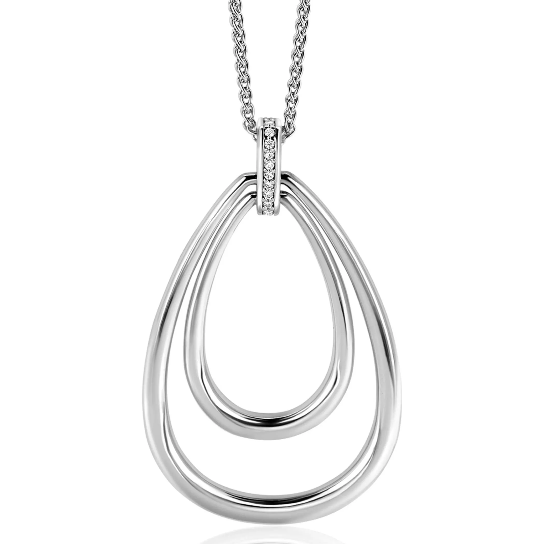 Zinzi 70cm zilveren ketting met luxe ovale hanger 45mm, valt lang om de hals ZIC2489