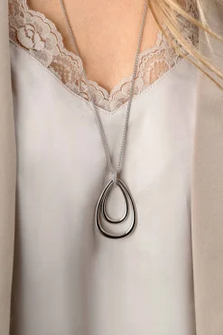 Zinzi 70cm zilveren ketting met luxe ovale hanger 45mm, valt lang om de hals ZIC2489