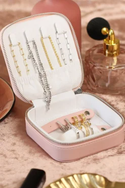 Outlet Zinzi Luxe roze sieradendoosje voor op reis