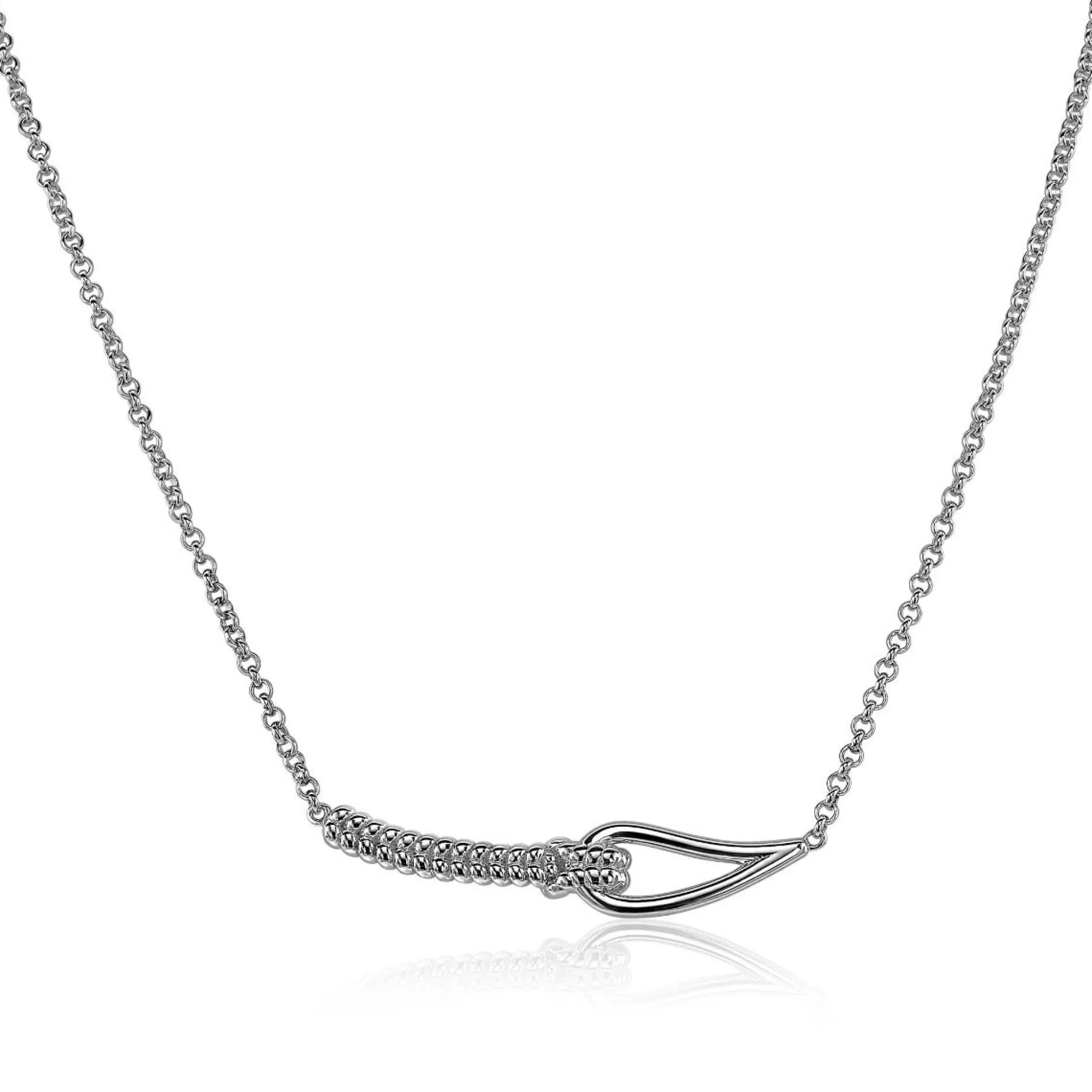 New Zinzi Mart Visser by zilveren luxe ketting 45cm met geknoopte koordschakel MVC9