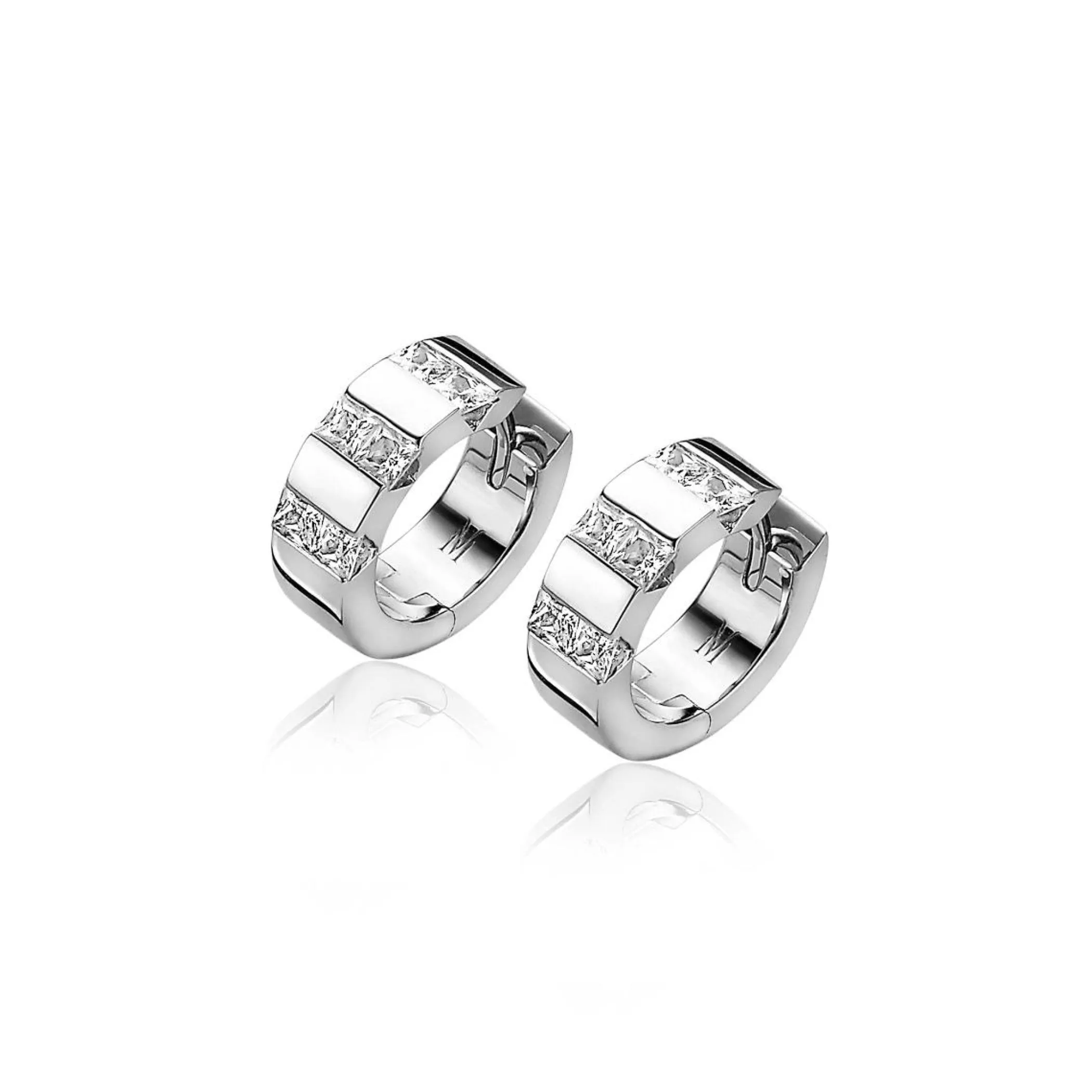 Outlet Zinzi Mart Visser by zilveren oorringen met luxe scharniersluiting glad 18 x 6mm witte zirconia's MVO20