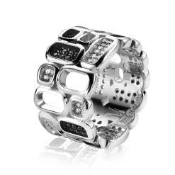 Clearance Zinzi Mart Visser by zilveren ring breed wit zwart 12mm MVR3Z