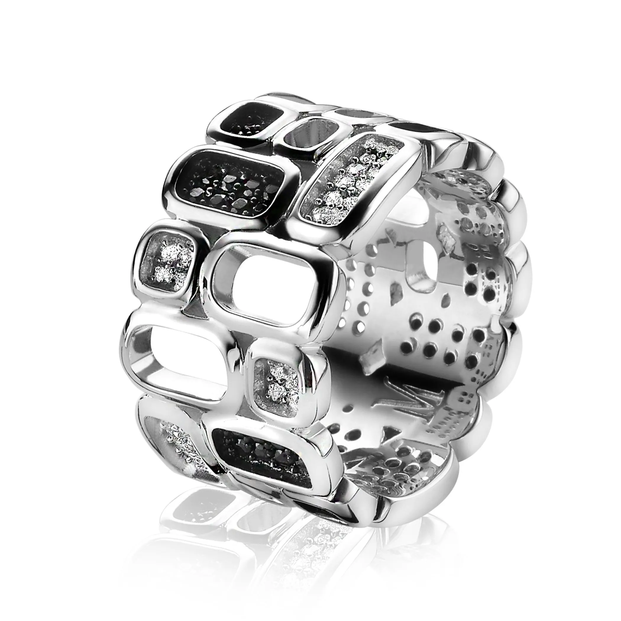 Clearance Zinzi Mart Visser by zilveren ring breed wit zwart 12mm MVR3Z