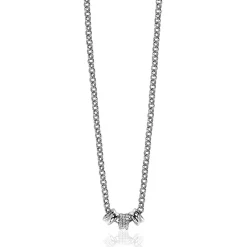 Outlet Zinzi Mart Visser by zilveren ketting 45cm met 3 ronde schakels, waarvan middelste volbezet is met witte zirconia's MVC23