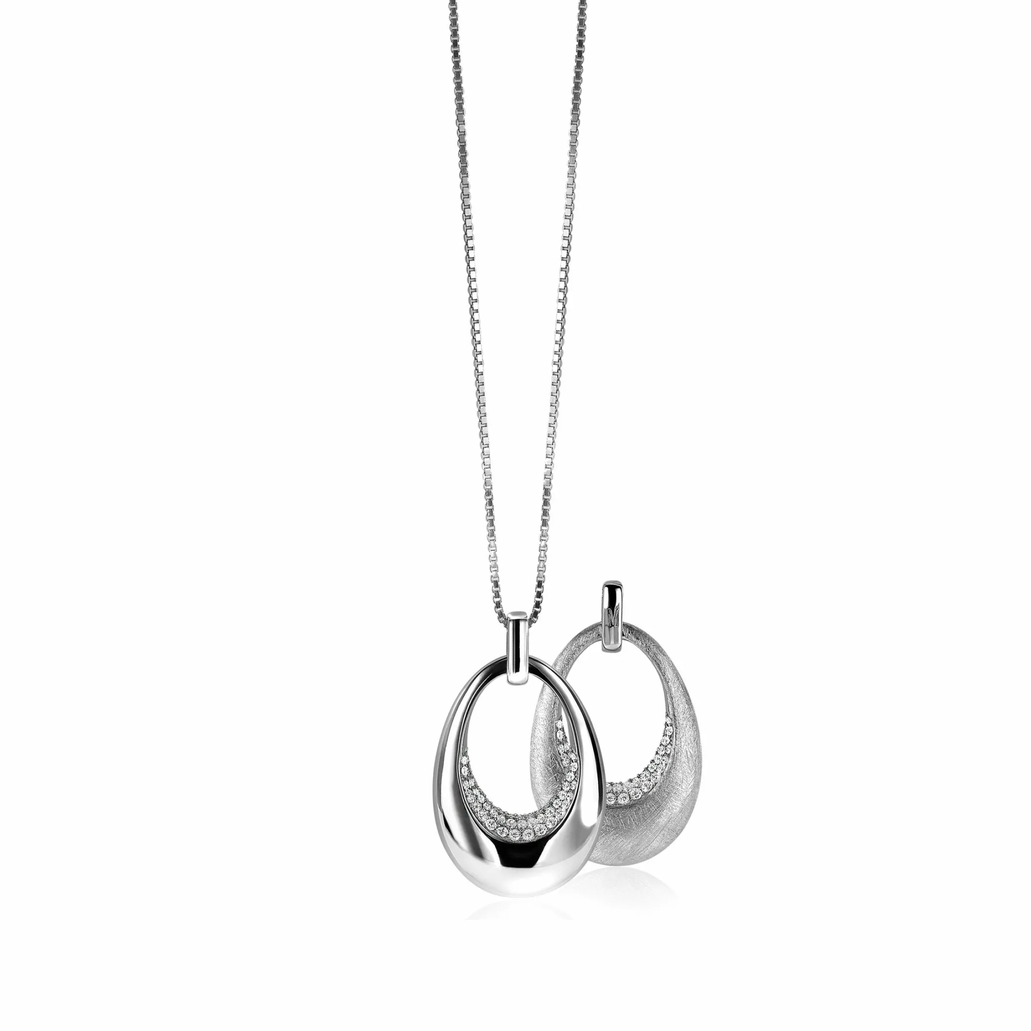 Outlet Zinzi Mart Visser by zilveren hanger tweezijdig ovaal wit MVH10 (zonder collier)