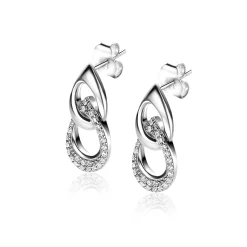 Discount Zinzi 20mm Mart Visser by zilveren oorstekers met twee open peervormige schakels en bezet met witte zirconia's MVO24