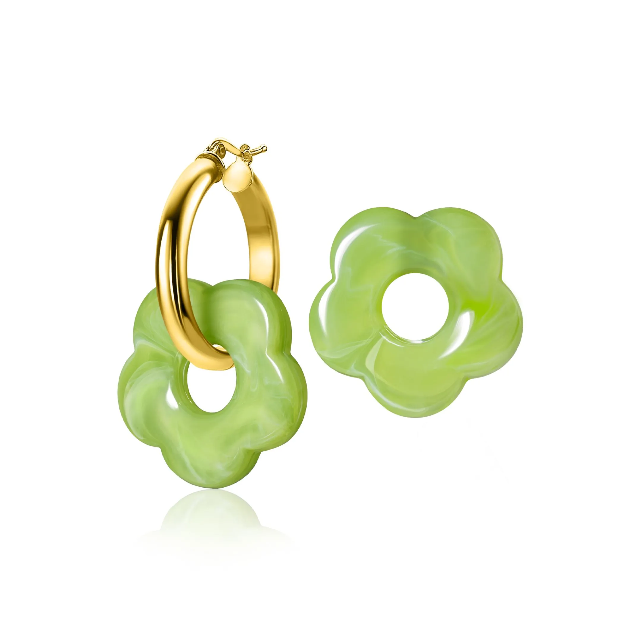 Online Zinzi 26mm oorbedels bloem lichtgroen kunststof ZICH2720G