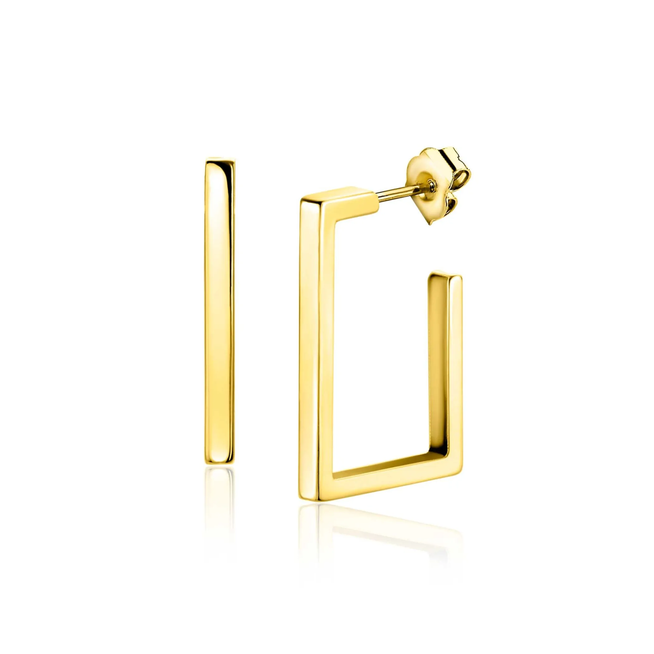 Clearance Zinzi 23mm Gold 14 karaat gouden oorstekers met grote strakke vierkantsvorm. Grootte 23 x 2,4mm. ZGO482