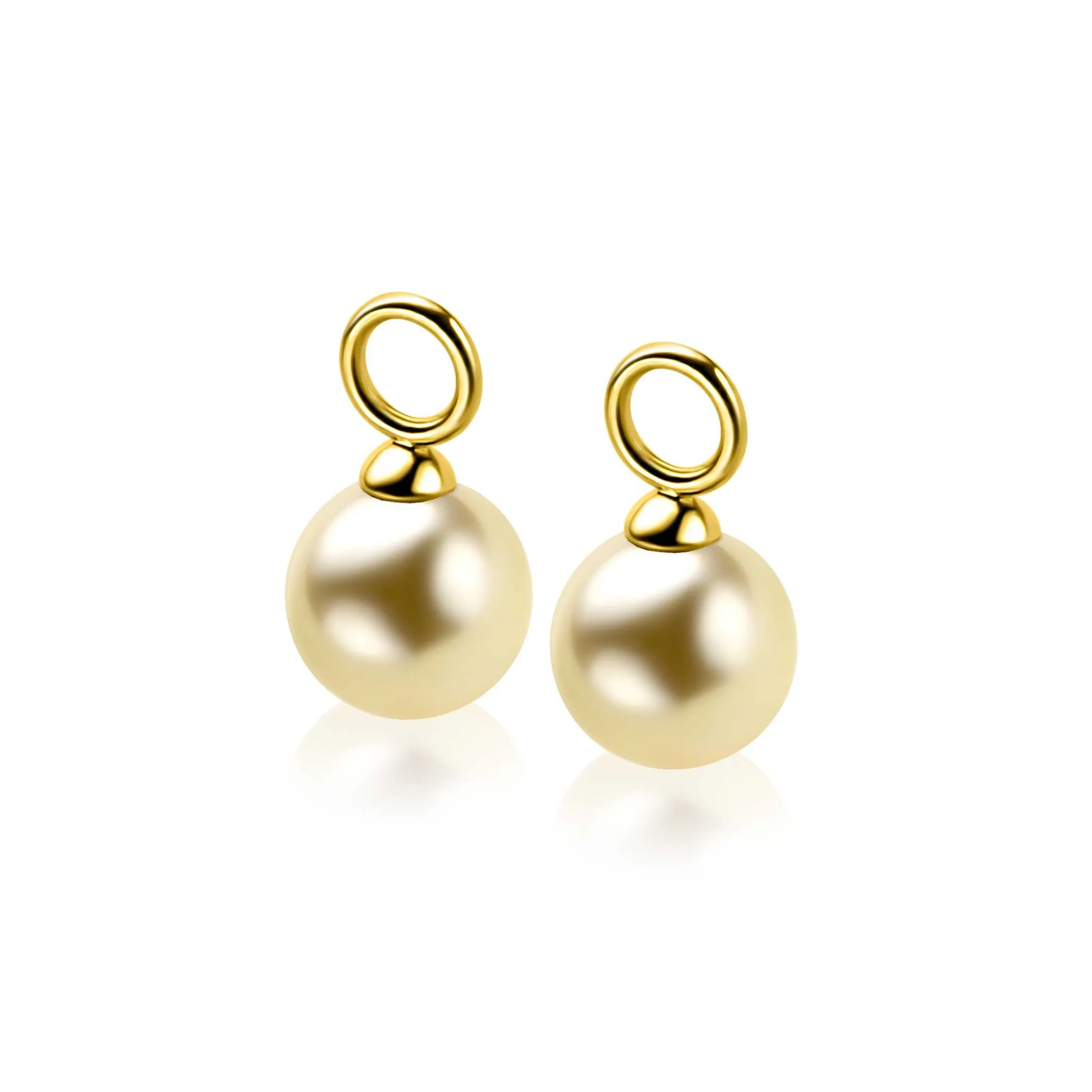 Hot Zinzi 10mm Gold 14 karaat gouden oorbedels goudkleurige Swarovski crystal parel ZGCH004 (zonder oorringen)