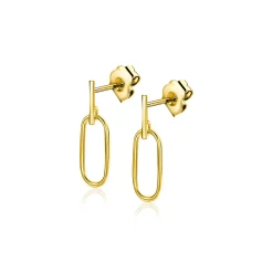 New Zinzi 16mm Gold 14 krt gouden oorstekers met trendy open ovale vormen en klein staafje op het oor ZGO415