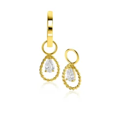 Zinzi 14mm Gold 14 krt gouden oorbedels met open druppelvorm en peervormige witte zirconia ZGCH478 (zonder oorringen)