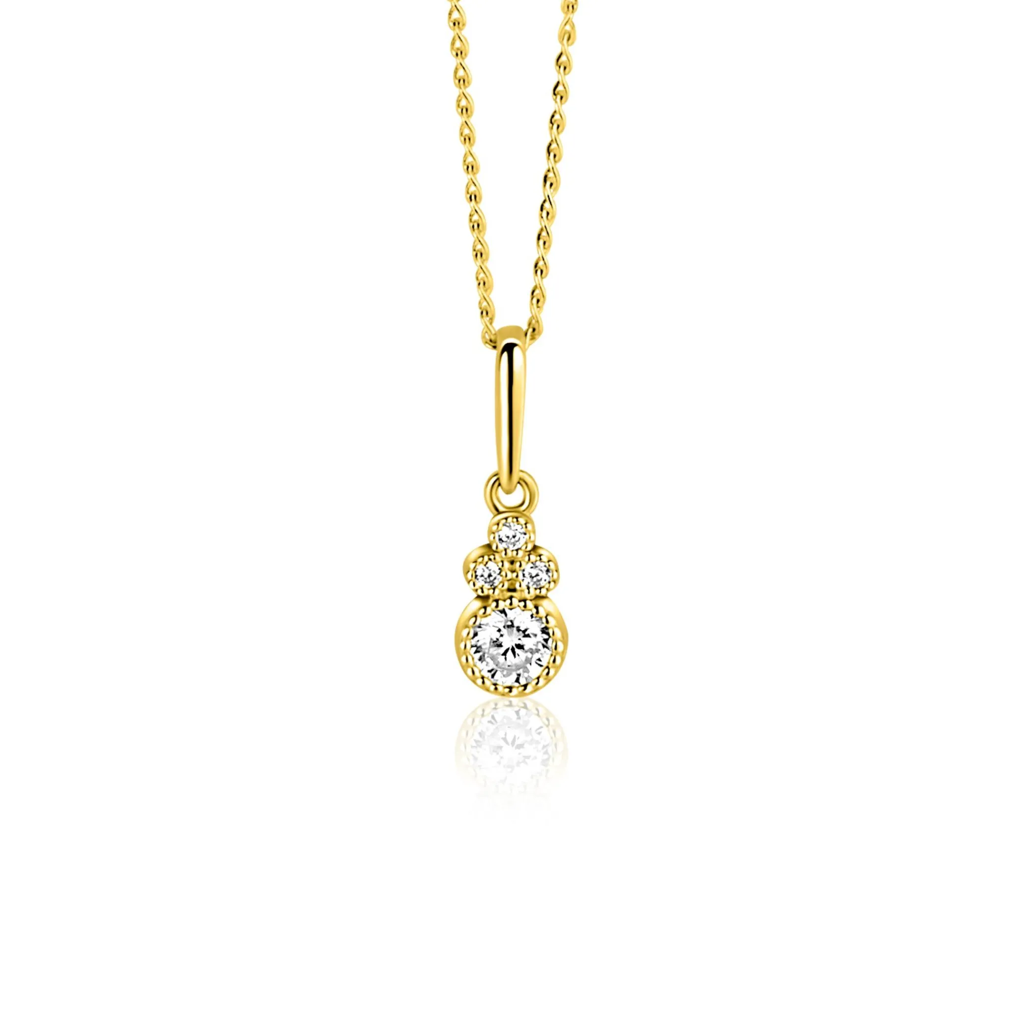 Zinzi 12mm Gold 14 krt gouden fantasie hanger bezet met witte zirkonia's ZGH545 (zonder collier)