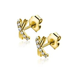 Discount Zinzi 6mm Gold 14 krt gouden oorstekers met X-vorm, bezet met witte zirkonia's ZGO549