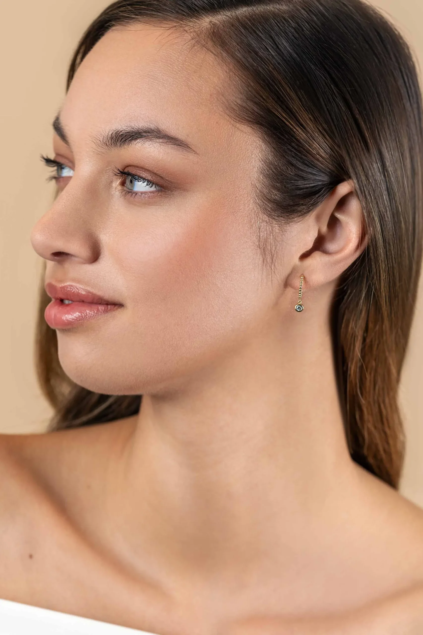 New Zinzi 18mm Gold 14 krt gouden halve bolletjes oorringen als oorstekers en bungelend ronde witte zirconia's 4mm ZGO320