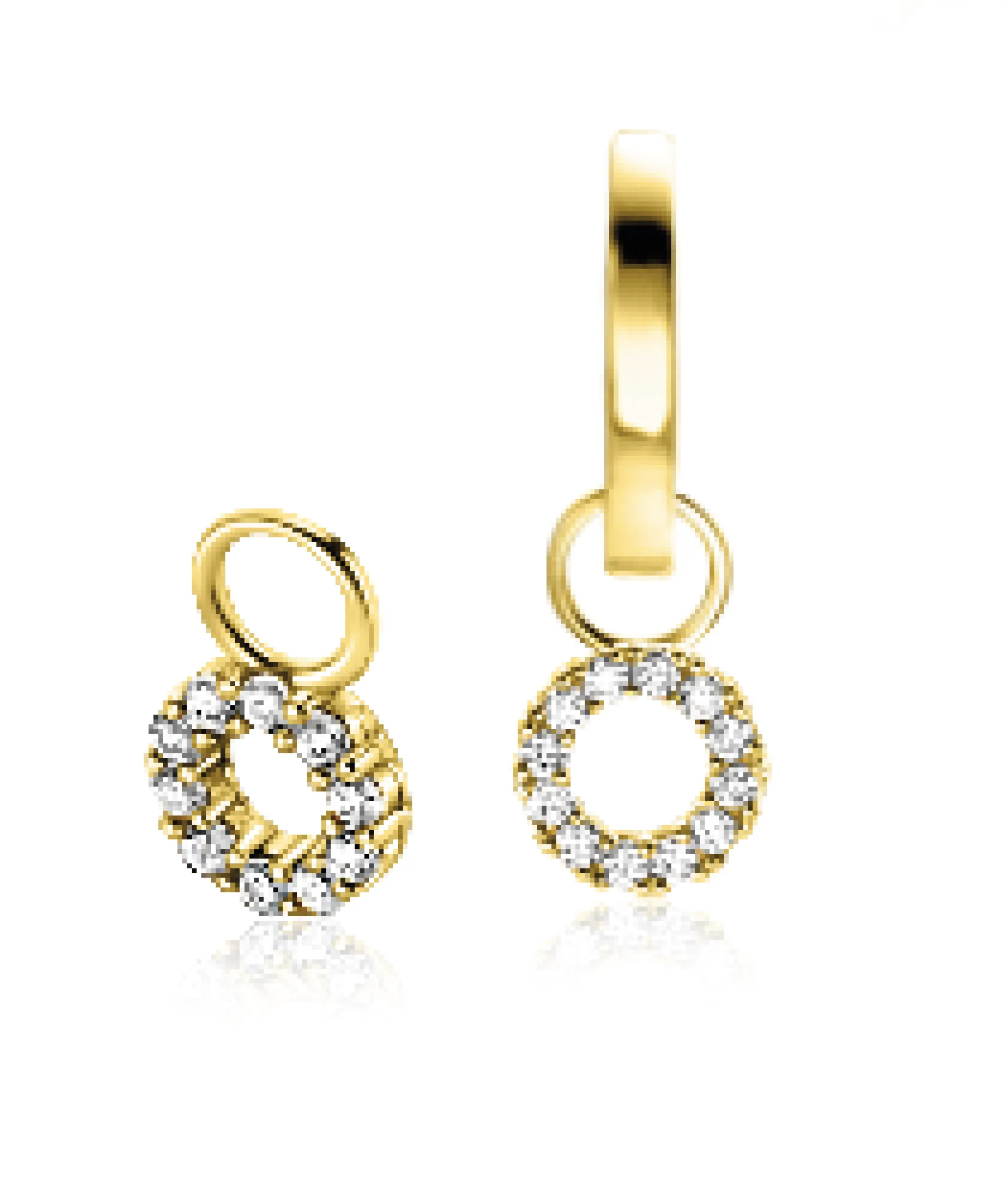 Hot Zinzi 6mm Gold 14 krt gouden oorbedels in ronde vorm bezet met witte zirkonia's ZGCH536 (zonder oorringen)