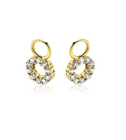 Hot Zinzi 6mm Gold 14 krt gouden oorbedels in ronde vorm bezet met witte zirkonia's ZGCH536 (zonder oorringen)