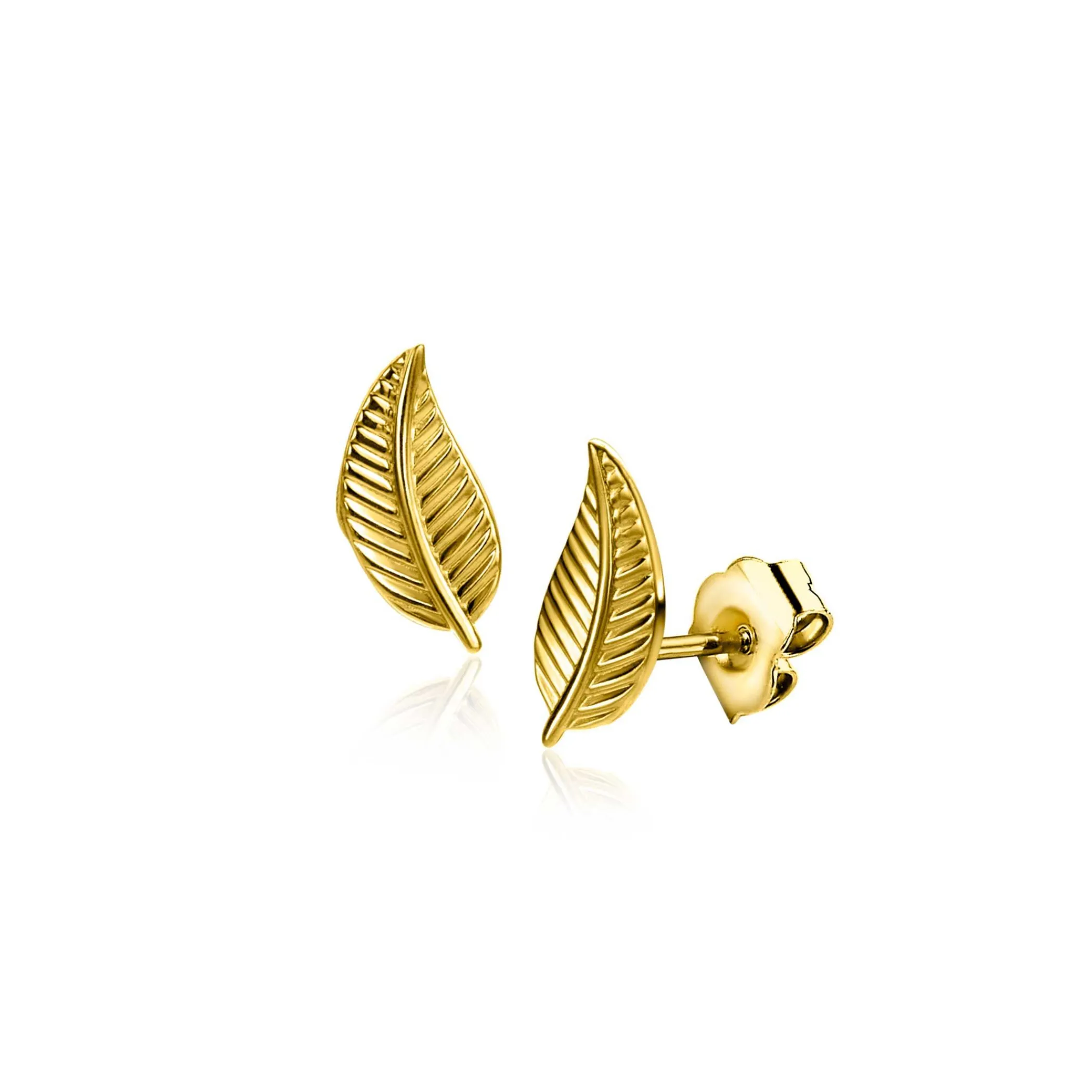 New Zinzi 8mm Gold 14 krt gouden veer oorknoppen ZGO522