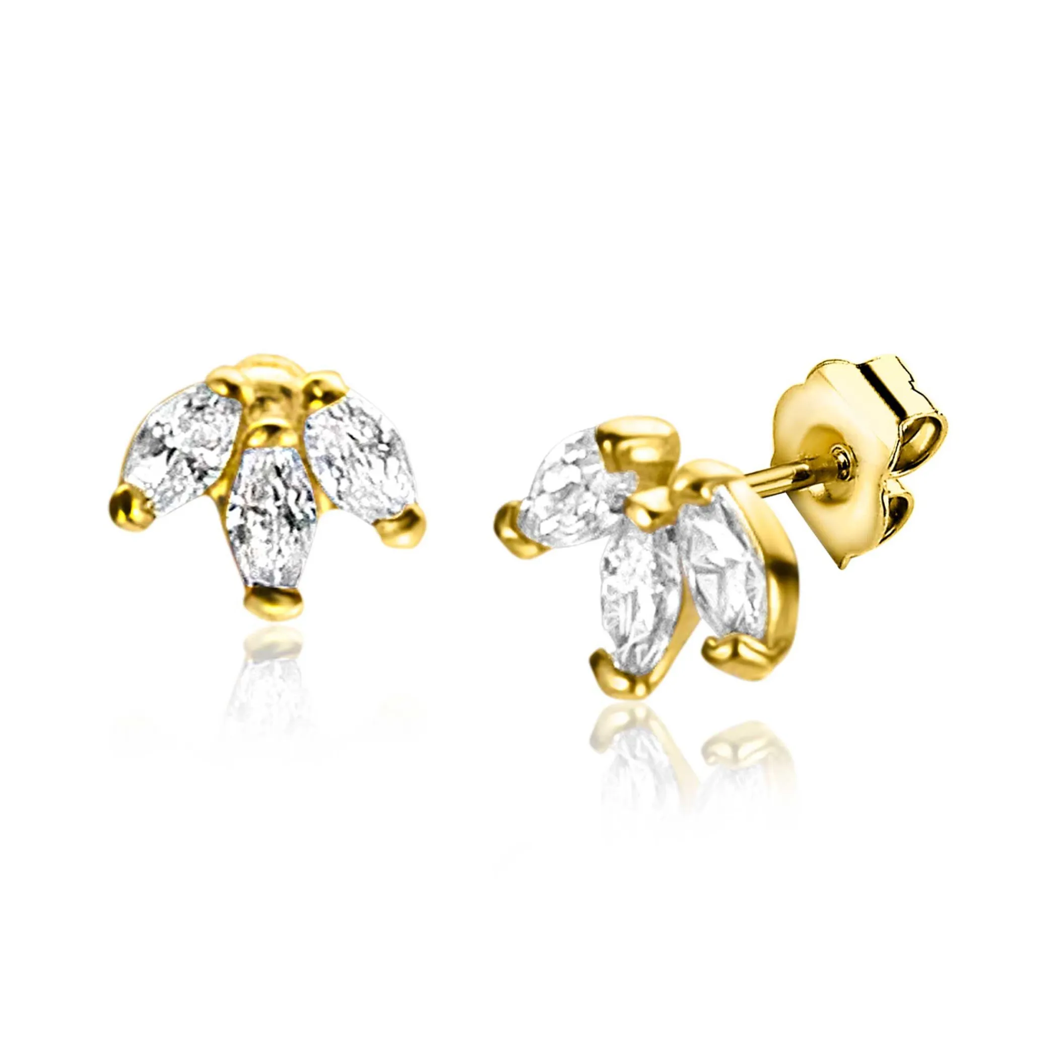 Sale Zinzi 5mm Gold 14 krt gouden oorknoppen met witte zirconia's als waaier gezet ZGO411