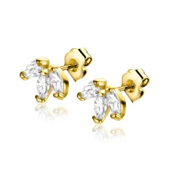 Sale Zinzi 5mm Gold 14 krt gouden oorknoppen met witte zirconia's als waaier gezet ZGO411