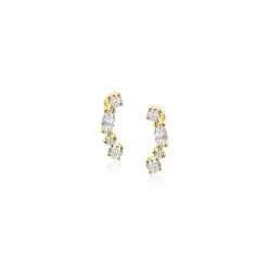 Clearance Zinzi 10mm Gold 14 krt gouden fantasie oorstekers bezet met vierkante en peervormige witte zirconia's ZGO464