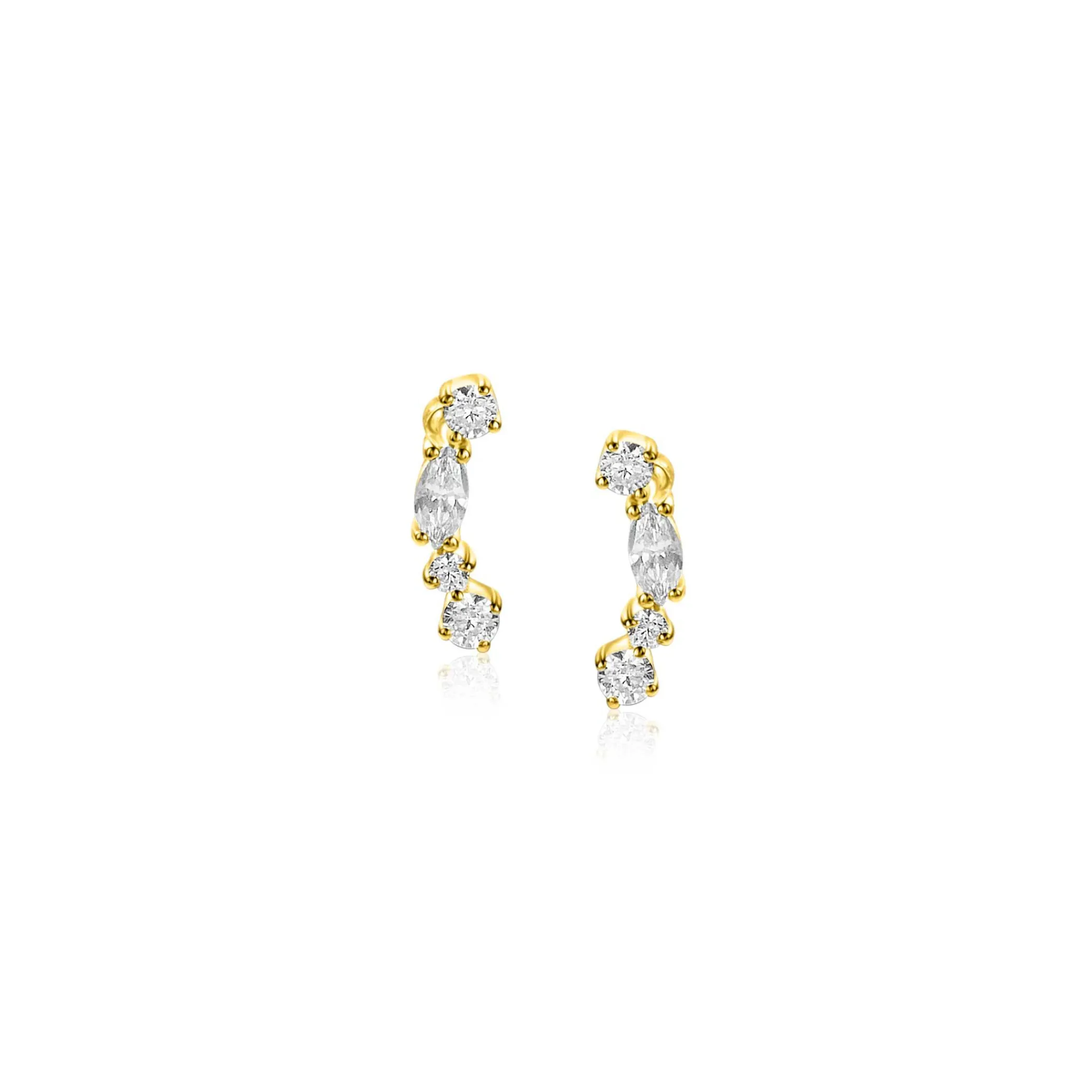 Clearance Zinzi 10mm Gold 14 krt gouden fantasie oorstekers bezet met vierkante en peervormige witte zirconia's ZGO464