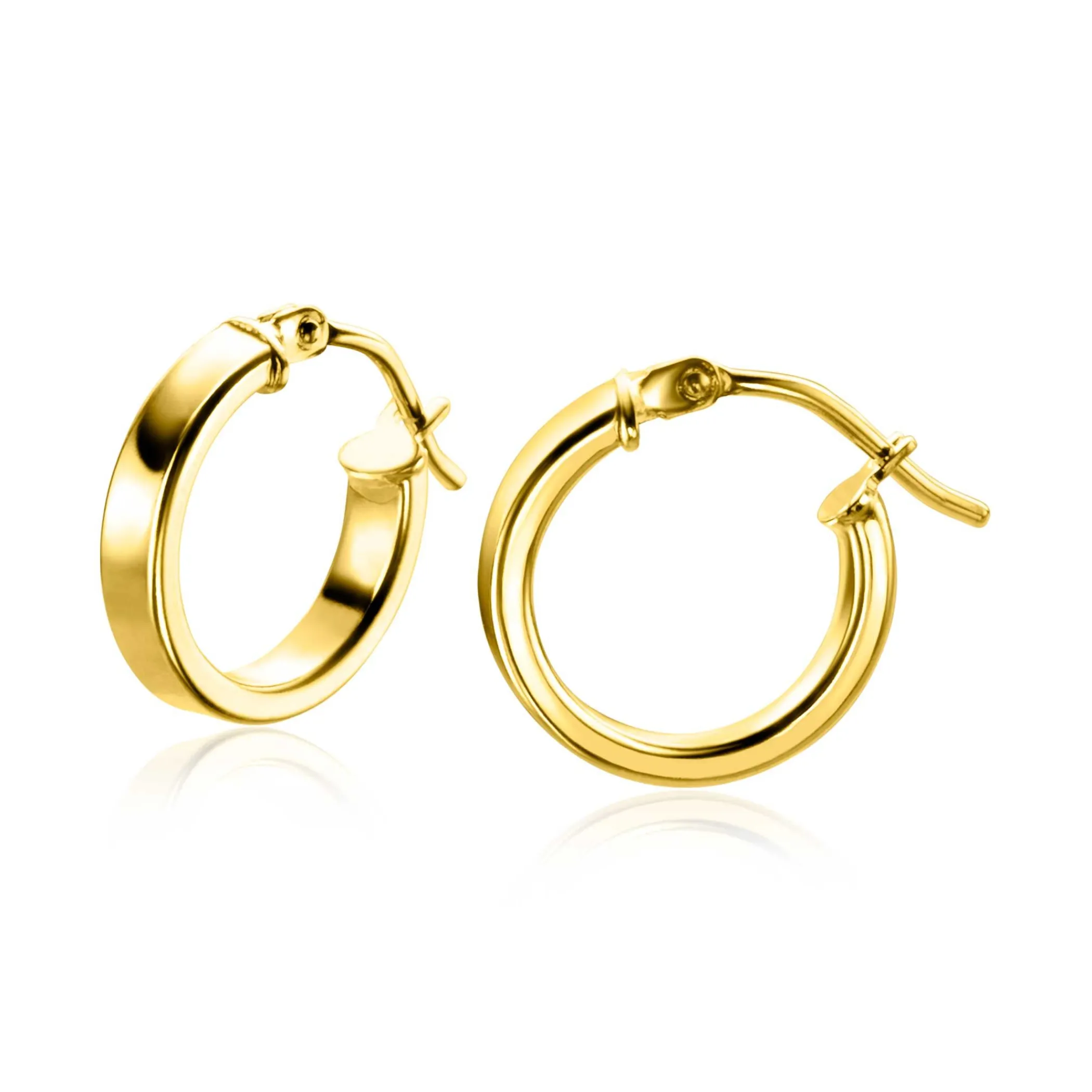 Clearance Zinzi 13mm Gold 14 krt gouden oorringen gladde vierkante buis 3mm breed ZGO333