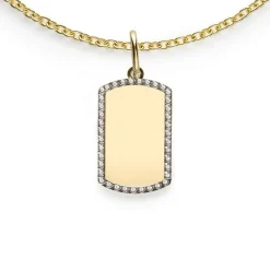 Clearance Zinzi 14mm Gold 14 krt gouden graveerplaat in rechthoeksvorm van 14 x 9mm en met chique witgouden parelrand ZGH365-14 (zonder collier)