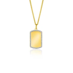 Clearance Zinzi 14mm Gold 14 krt gouden graveerplaat in rechthoeksvorm van 14 x 9mm en met chique witgouden parelrand ZGH365-14 (zonder collier)