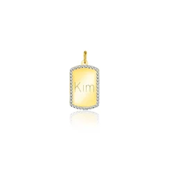 Clearance Zinzi 14mm Gold 14 krt gouden graveerplaat in rechthoeksvorm van 14 x 9mm en met chique witgouden parelrand ZGH365-14 (zonder collier)