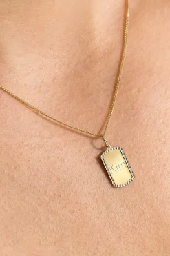 Clearance Zinzi 14mm Gold 14 krt gouden graveerplaat in rechthoeksvorm van 14 x 9mm en met chique witgouden parelrand ZGH365-14 (zonder collier)