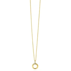 New Zinzi 12mm Gold 14 krt gouden ronde hanger met luxe opvallend hangoog, bezet met witte zirkonia's ZGH512 (zonder collier)