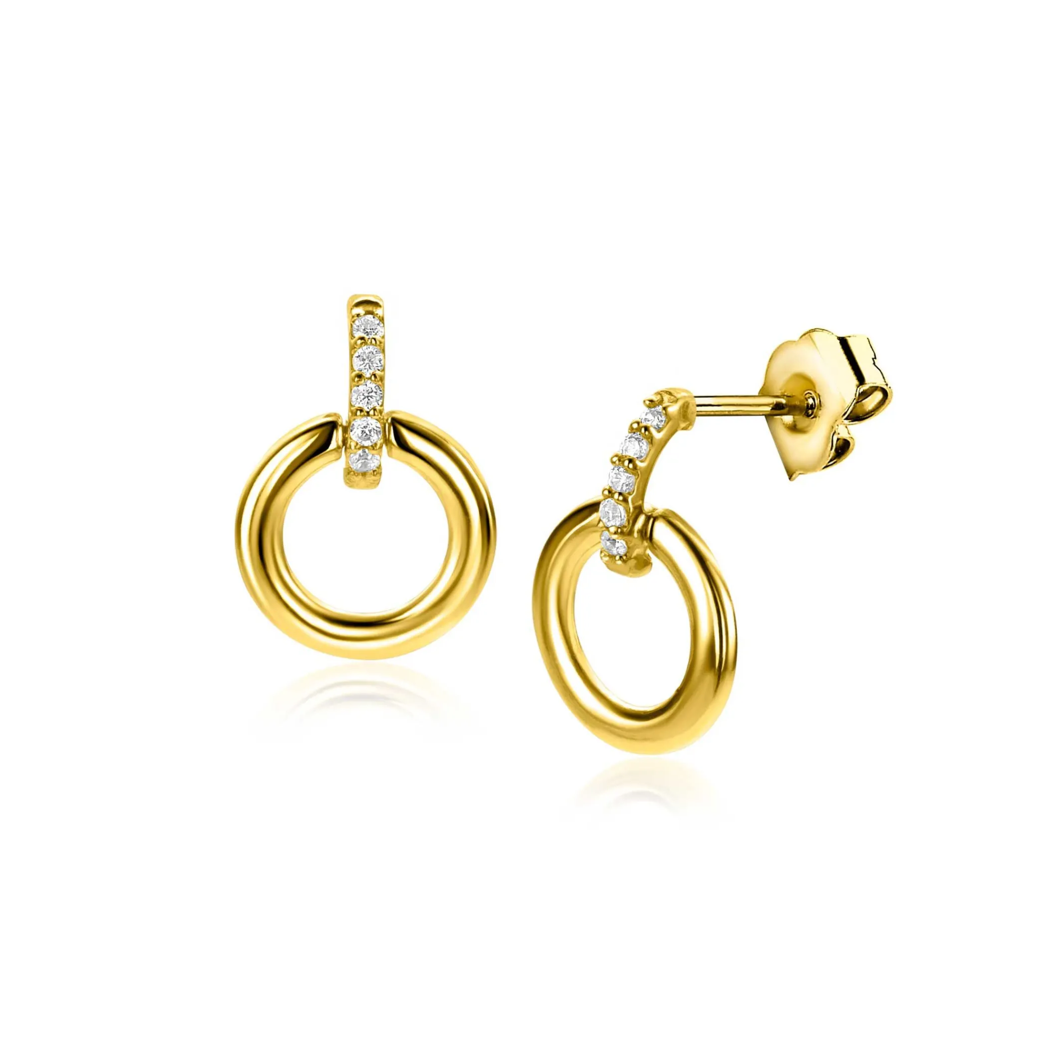 Best Zinzi 11mm Gold 14 krt gouden ronde oorknoppen waarbij de top bezet is met witte zirkonia's ZGO512