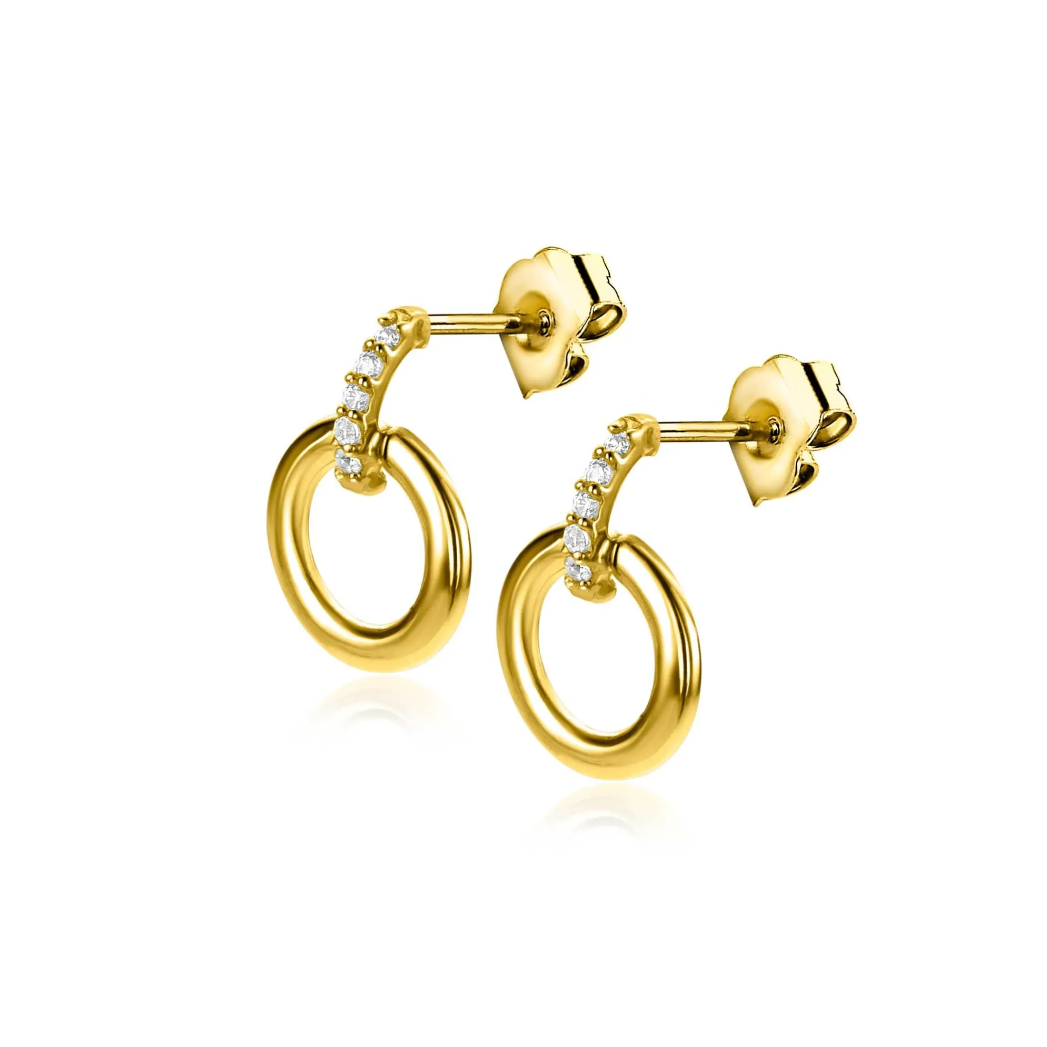 Best Zinzi 11mm Gold 14 krt gouden ronde oorknoppen waarbij de top bezet is met witte zirkonia's ZGO512