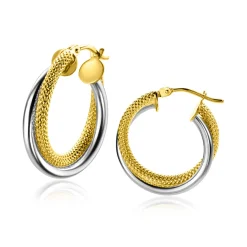 Clearance Zinzi 19mm Gold 14 krt gouden bicolor oorringen waarbij sierlijk twee buizen over elkaar lopen. Voor een mooie multi-look uitstraling. ZGO336