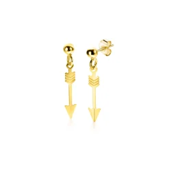 Discount Zinzi 21mm Gold 14 krt gouden oorstekers met trendy bungelende pijl ZGO383