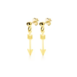 Discount Zinzi 21mm Gold 14 krt gouden oorstekers met trendy bungelende pijl ZGO383