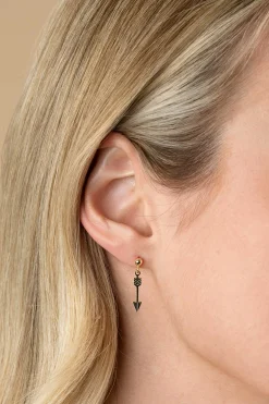 Discount Zinzi 21mm Gold 14 krt gouden oorstekers met trendy bungelende pijl ZGO383