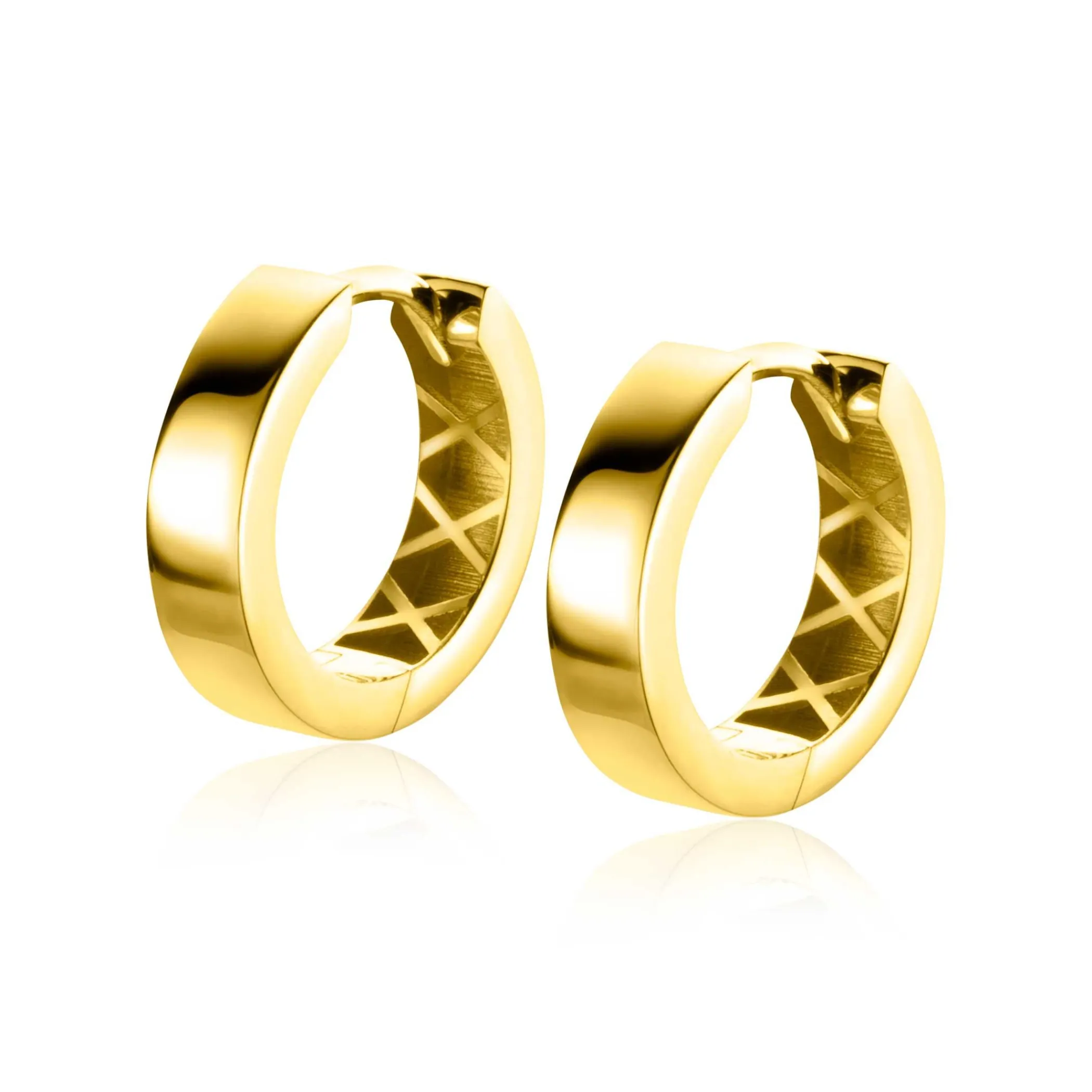 Discount Zinzi 15mm Gold 14 krt gouden oorringen brede vierkante buis 3,7mm met luxe klapsluiting ZGO439